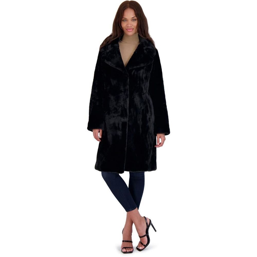 Avec Les Filles Women's Black Plush Faux Fur Outerwear Coat Size Medium